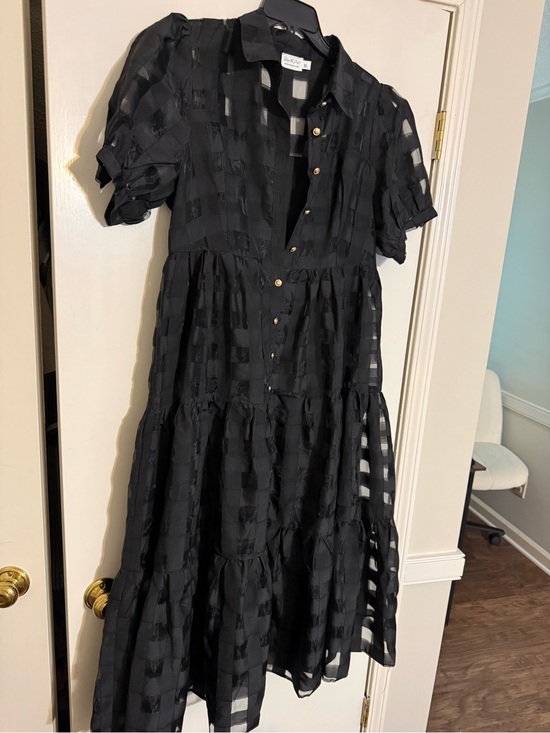 The Mint Julep Boutique Dresses & Skirts - Black Sheer Check Tiered Button-Front Midi Dress
